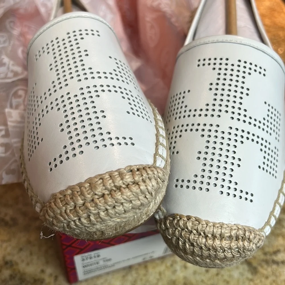 NWT white Tory Burch Perforated Logo Espadrille Nappa Leather - Picture 4 of 6